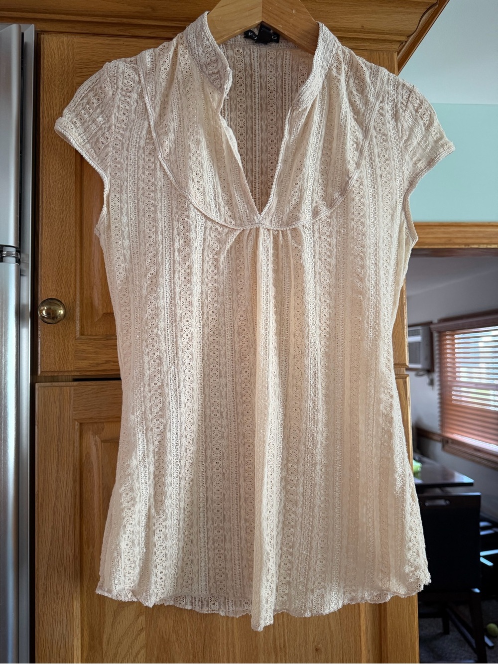 Vintage Y2K F·A·N·G Cream Lace Cap Sleeve Blouse Top - Size L Fairycore Boho